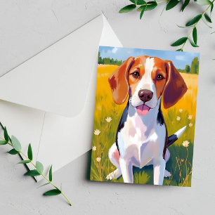 Tarjeta de pintura acuarela de perro Beagle mascot