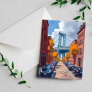 Tarjeta de pintura acuarela del puente de Manhatta