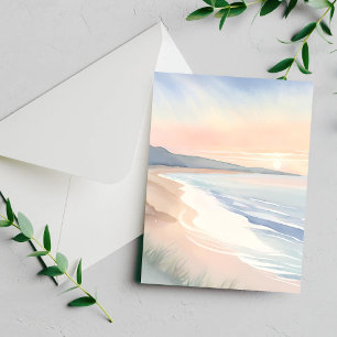 Tarjeta de pintura acuarela pastel de la orilla de