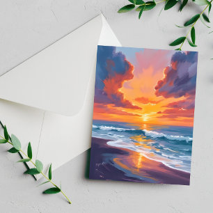 Tarjeta de pintura al acuarela de puesta de sol en