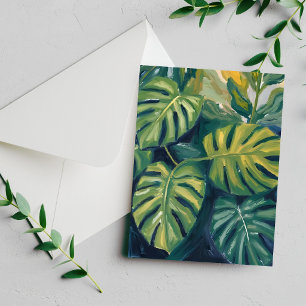 Tarjeta de pintura botánica de hojas de Monstera