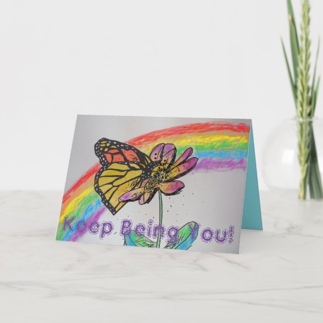 Tarjeta de pintura con mariposa en monarca arco ir (Anverso)