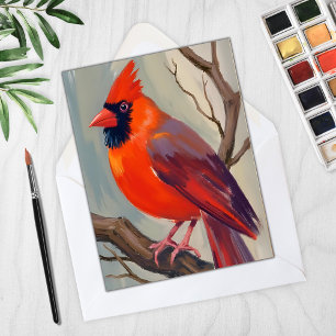 Tarjeta de pintura de acuarela de cardenal rojo