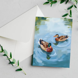 Tarjeta de pintura de acuarela de estanque de pato