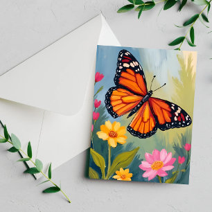 Tarjeta de pintura de acuarela de flor de mariposa