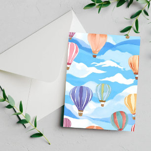 Tarjeta de pintura de acuarela de globos aerostáti