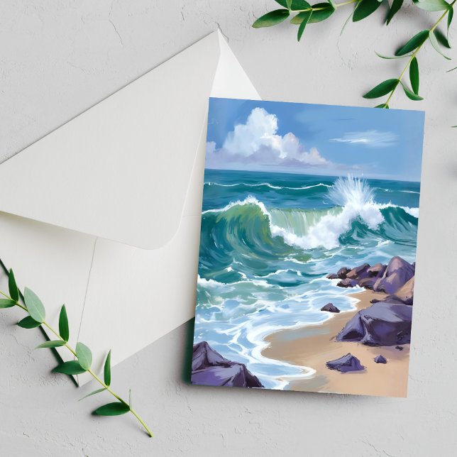 Tarjeta de pintura de acuarela de olas del océano  (Subido por el creador)