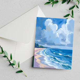 Tarjeta de pintura de acuarela de orilla del océan