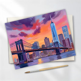 Tarjeta de pintura de acuarela del horizonte de la