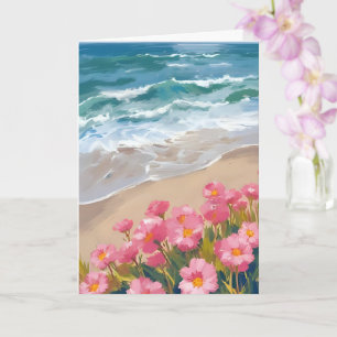 Tarjeta de pintura de acuarela floral rosa de olas