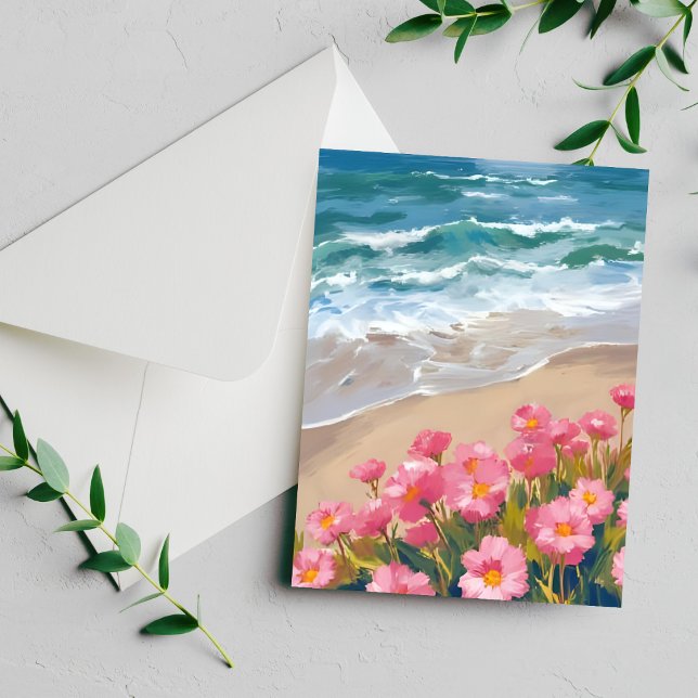 Tarjeta de pintura de acuarela floral rosa olas de (Subido por el creador)
