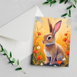 Tarjeta de pintura de animal de conejo marrón flor