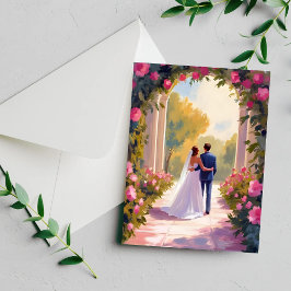 Tarjeta de pintura de boda de recién casados novia
