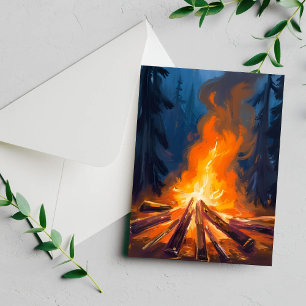Tarjeta de pintura de bosque de acuarela de hoguer