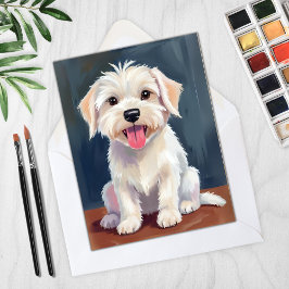 Tarjeta de pintura de cachorro de maltés perro bla
