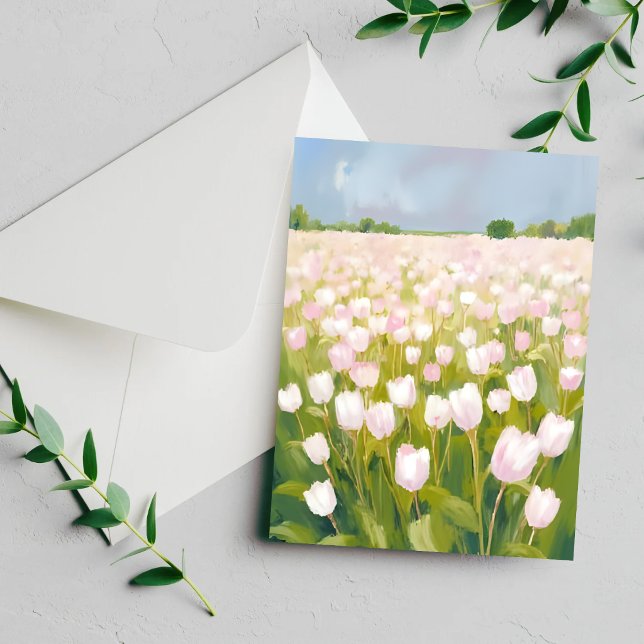 Tarjeta de pintura de campo de flores de tulipanes (Subido por el creador)