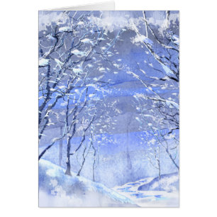 Tarjeta de pintura de color de agua Winter Woods p