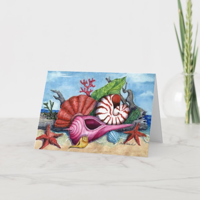 Tarjeta de pintura de conchas de playa (Anverso)