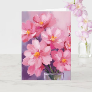 Tarjeta de pintura de flores con pétalos rosados f