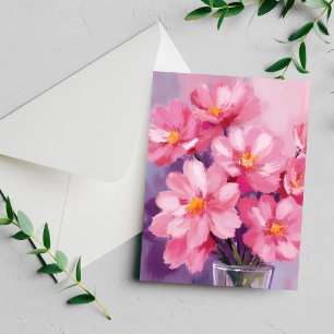 Tarjeta de pintura de flores con pétalos rosados f