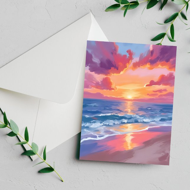 Tarjeta de pintura de olas de acuarela de puesta d (Subido por el creador)