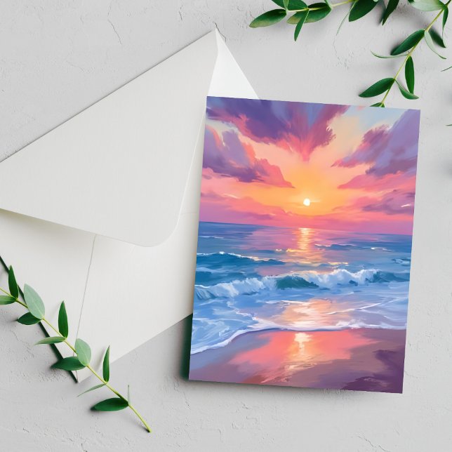 Tarjeta de pintura de olas de playa de acuarela de (Subido por el creador)