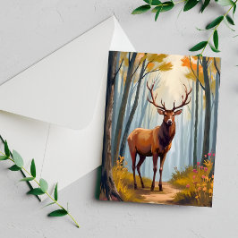 Tarjeta de pintura de paisaje de acuarela del bosq