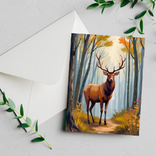 Tarjeta de pintura de paisaje de acuarela del bosq
