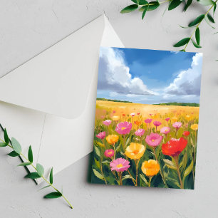 Tarjeta de pintura de paisaje de campo de flores