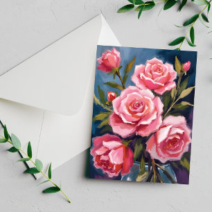 Tarjeta de pintura de ramo de rosa rosa rubor