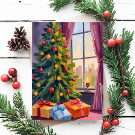 Tarjeta de pintura de vacaciones de árbol de Navid