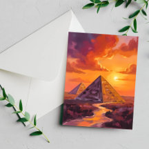 Tarjeta de pintura de viaje al atardecer de las pi
