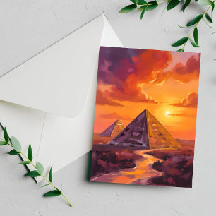 Tarjeta de pintura de viaje al atardecer de las pi