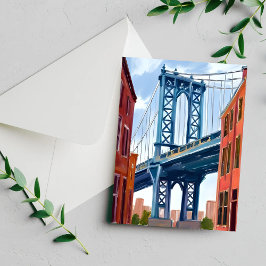 Tarjeta de pintura del puente de Manhattan Nueva Y