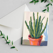 Tarjeta de pintura en acuarela de cactus verde