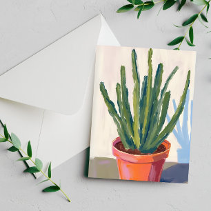 Tarjeta de pintura en acuarela de cactus verde