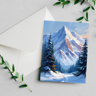 Tarjeta de pintura en acuarela de paisaje montaños