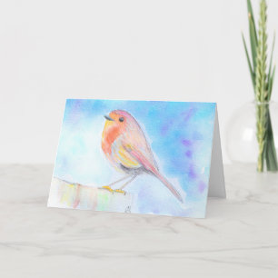 Tarjeta de pintura en acuarela de pequeño petirroj