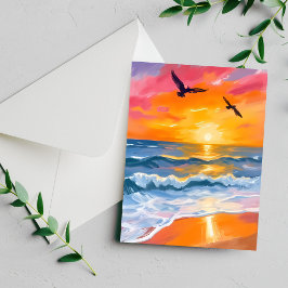 Tarjeta de pintura en acuarela de puesta de sol en
