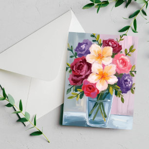Tarjeta de pintura floral de acuarela de ramo de f