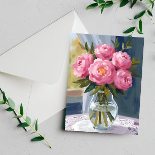Tarjeta de pintura floral de acuarela de ramo de p