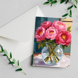 Tarjeta de pintura floral de acuarela de ramo de p