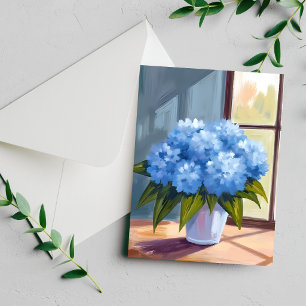 Tarjeta de pintura floral de ramo de hortensias az