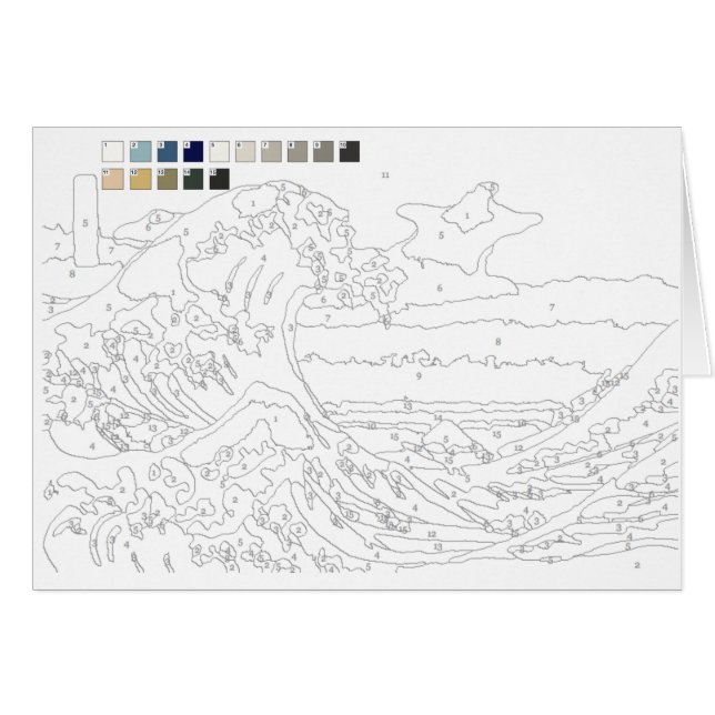 Tarjeta de pintura por números:La gran ola de Kana (Anverso (Horizontal))