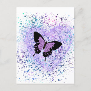 Tarjeta de pintura y mariposa púrpura