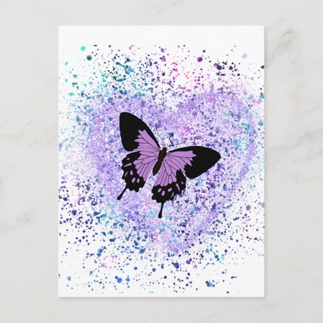 Tarjeta de pintura y mariposa púrpura (Anverso)