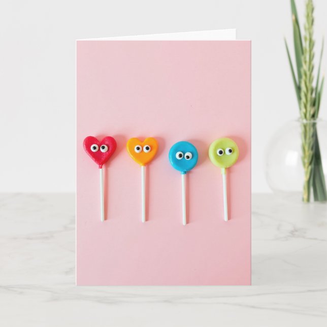 Tarjeta de piruletas con ojos saltones (Anverso)