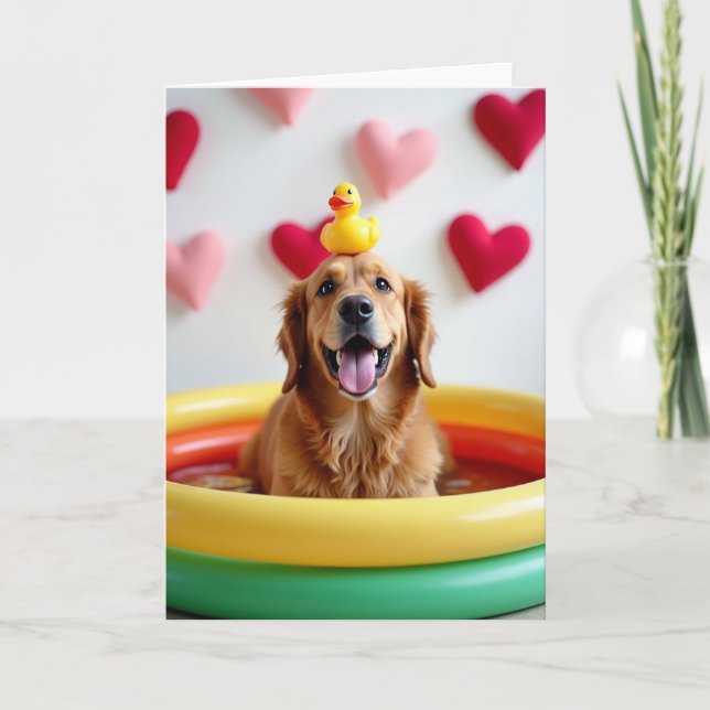 Tarjeta de Piscina de Golden Retriever Alegre (Anverso)