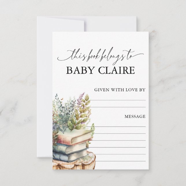 Tarjeta de placa de libro para baby shower de cuen (Anverso)