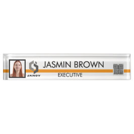 Tarjeta de placa de nombre y código QR personaliza